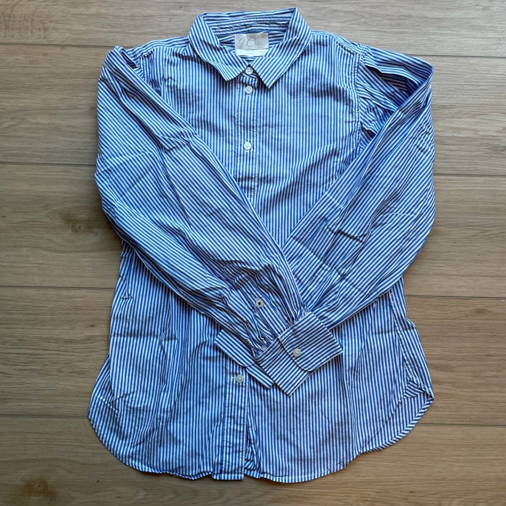 J.Crew Blue White Striped Slim Fit Button Down Shirt Size 6 Long Sleeve Cotton